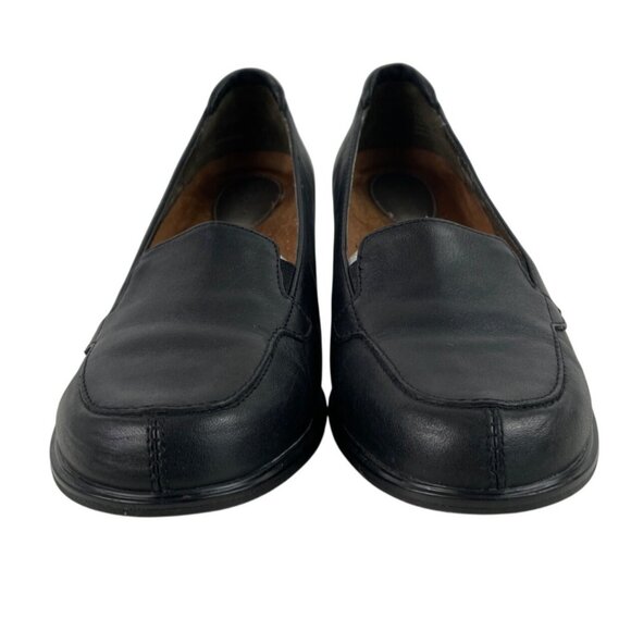 Hush Puppies Bebe Black Leather Block Heel Shoes Ladies Womens Size 9.5M - Picture 3 of 13